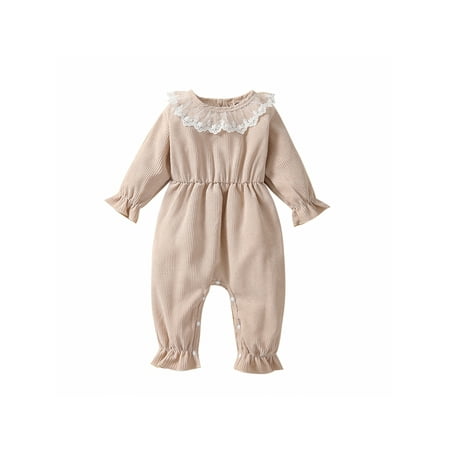 

Toddler Baby Girls Romper Corduroy Rib Lace Floral Cute Jumpsuit Long Sleeve Playsuit Fall Winter