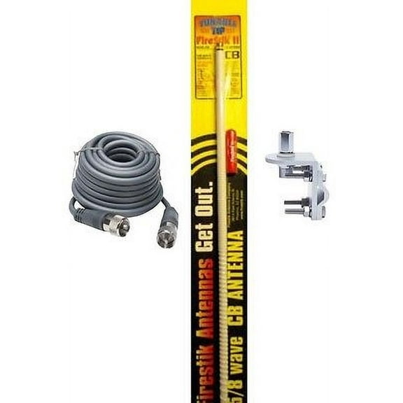 NEW FIRESTIK 2 FS4 W 4FT WHITE CB ANTENNA, 18FT RG8X COAX, MIRROR MOUNT