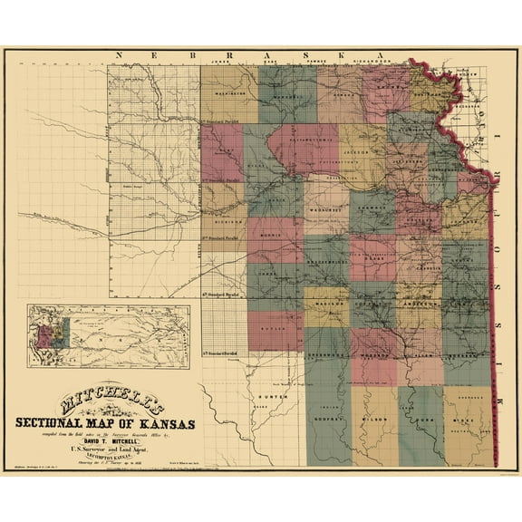 Historic State Map - Kansas North East - Mitchell 1859 - Vintage Wall Art