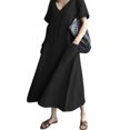 thumbnail image 3 of Uhndy Plus Size Women Dress With Pockets Summer Casual Baggy Long Dresses Short Sleeve Beach Holiday Sundress Black 5XL, 3 of 5