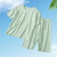 thumbnail image 2 of YunPes Girls Soft Plain Pajama Set Lightweight Loose Fit Short Sleeve Shirts and Shorts Breathable Comfy 2 Piece Outfit, 2 of 5