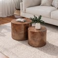 thumbnail image 3 of Nesting Round Coffee Table Set of 2 - Brown Burl Wood Accent Tables for Living Room, 3 of 10