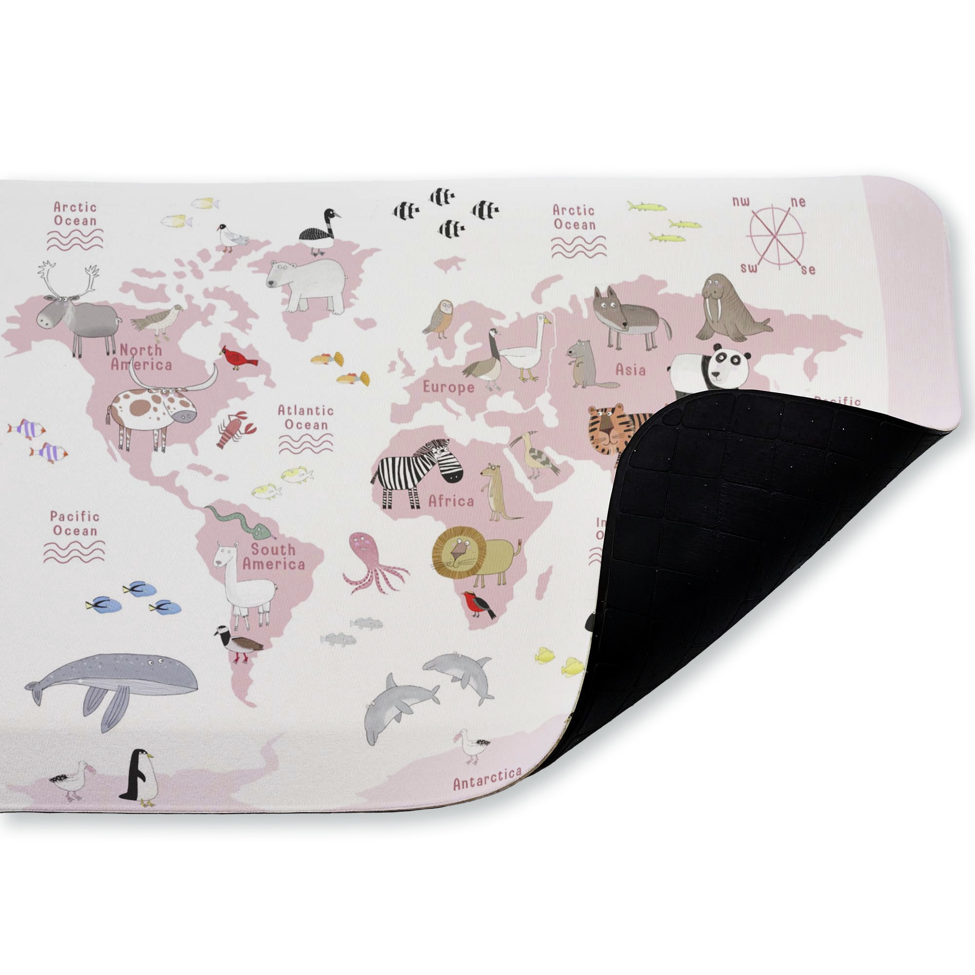 Stupell Industries Pink World Animals Map Printed Anti-Fatigue Floor Mat, design by Carla Daly