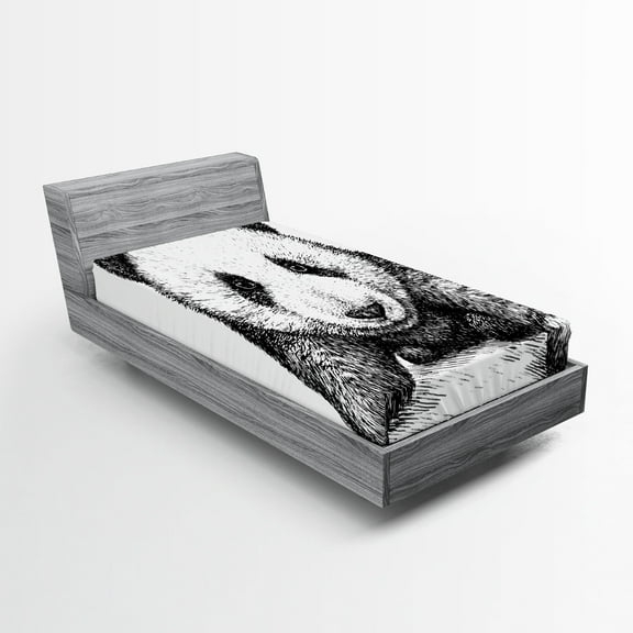 Ambesonne Animal Fitted Sheet, Panda Bear Sketch, Twin XL Size, White Black