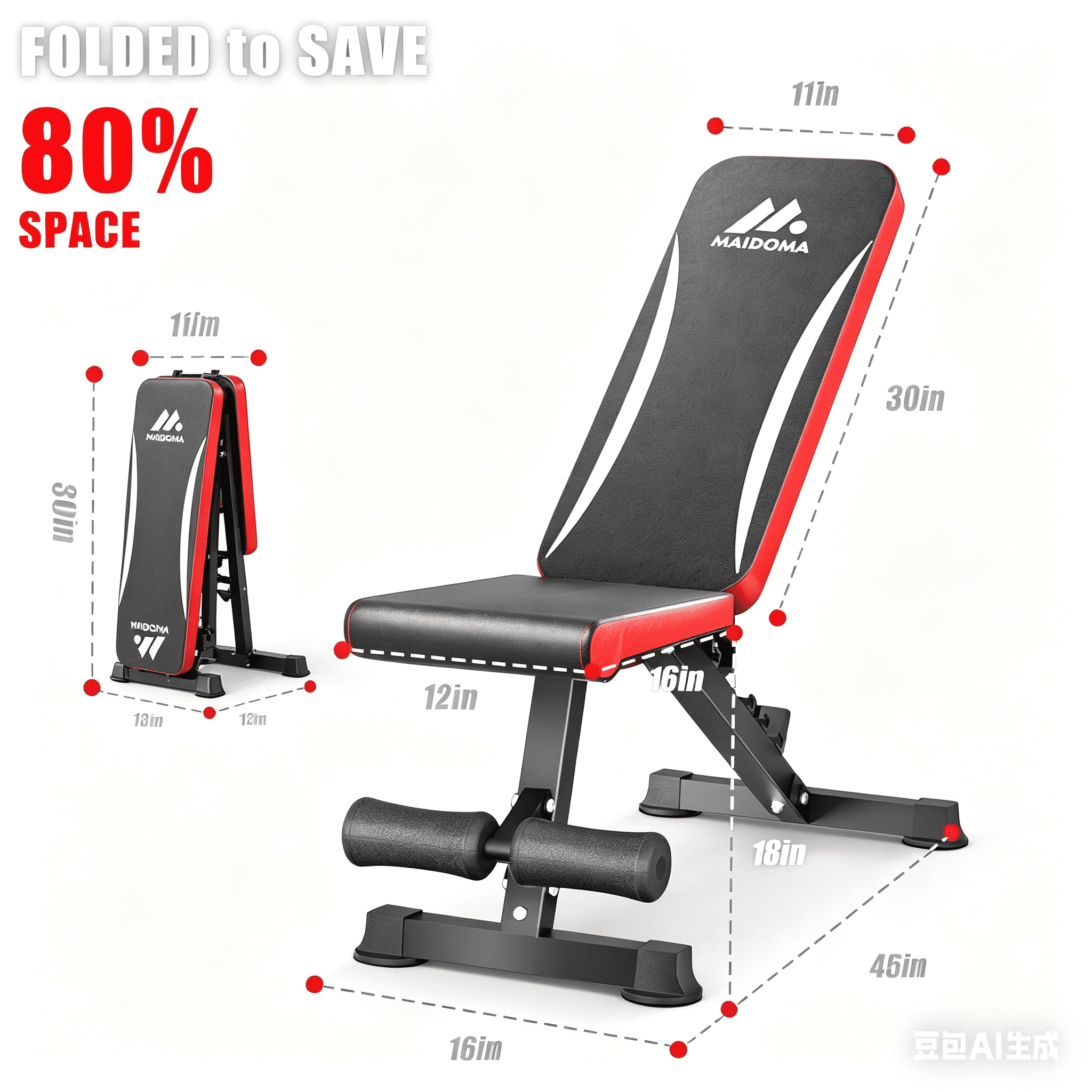 Foldable 900LBS Weight Bench for Home Gym， Workout Bench Press for Full Body Strength Training, Adjustable Backrests Incline/Flat/Decline Sit up Bench