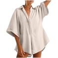 thumbnail image 2 of Yuyuzo Women Jumpsuit V-Neck Half Button Collared Rompers Short Sleeve Oversized Lightweight Overalls, 2 of 7