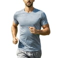thumbnail image 2 of Men's Solid Color Geometric Jacquard Short Sleeve Round Neck Athletic T-Shirt, Quick-Dry Sporty Top for Training, Running, Gym Workouts and Outdoor Activities Light Blue c XL, 2 of 5