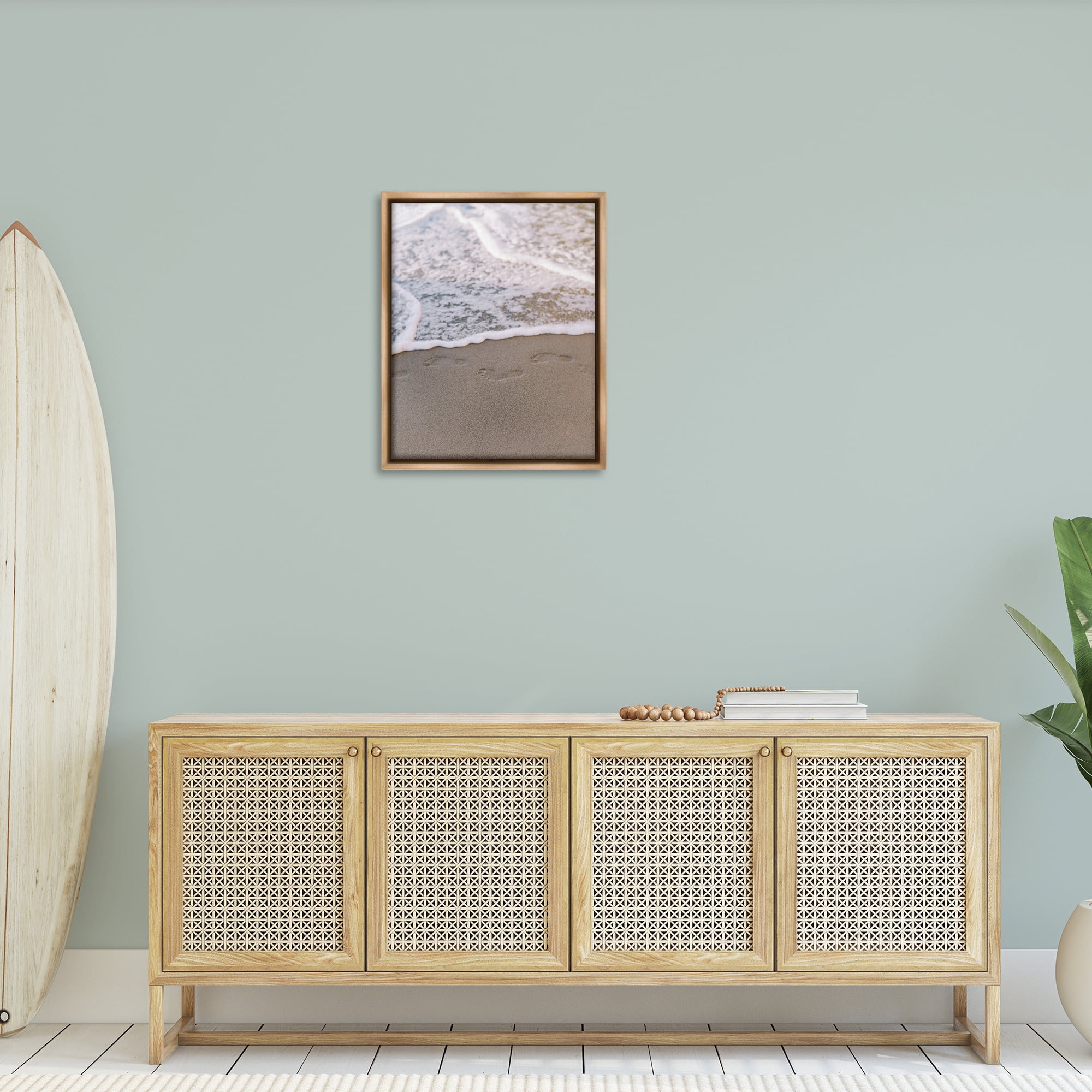Stupell Industries Ocean's Edge Footprints Coastal Photography Brown Floater Framed Canvas Art Print Wall Art, 25 x 31