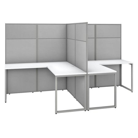 UPC: 0042976117771 | Easy Office 2 Person L Shaped Desk with 66H Panels in White – Engineered Wood