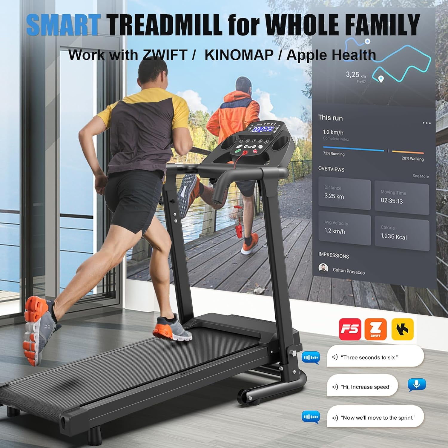 OBENSKY 2.5HP Foldable Treadmill for Home Quiet Folding Running Jogging Machine, 300 LBS