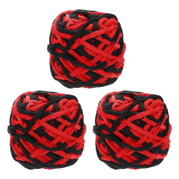Uxcell 3 Pcs Blanket Yarn, 49 Yards Fluffy Velvet Plush Bulky Thick Chenille Chunky Yarn for Soft Velvet Blanket Shawl Scarf Crochet Hand Knitted Crafts, Black-Red