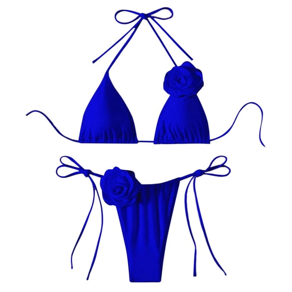 Glisme Blue Bikini Sets For Women Flower Swimsuit Bikini Suit Fashion Swimwear Swimwear For Family Vacation