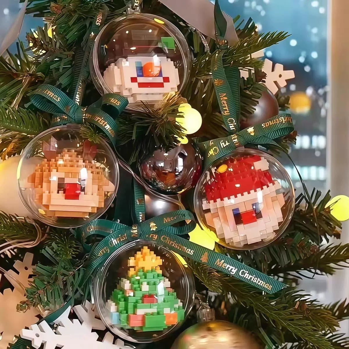 Set De 4 Mini Blocs De Construction Noël - Puzzle Briques Père Noël, Renne Et Animaux Festifs Pour Déco Et Chaussettes