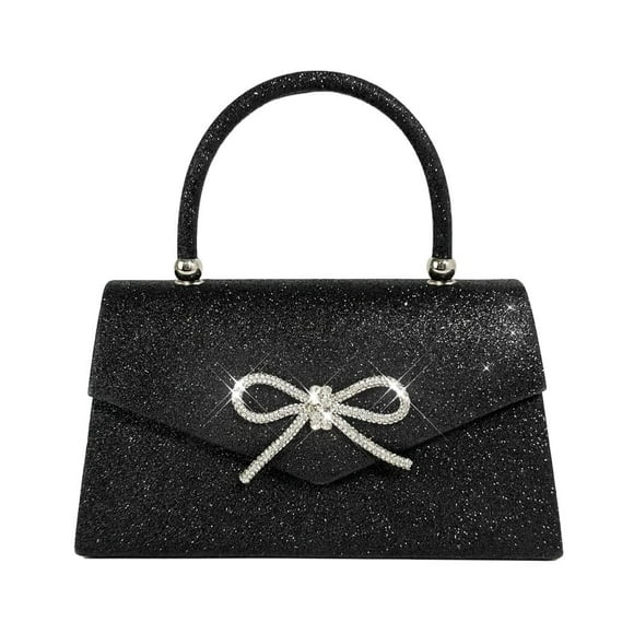 Bolso de noche Trisapu para mujer, con lazo brillante, negro
