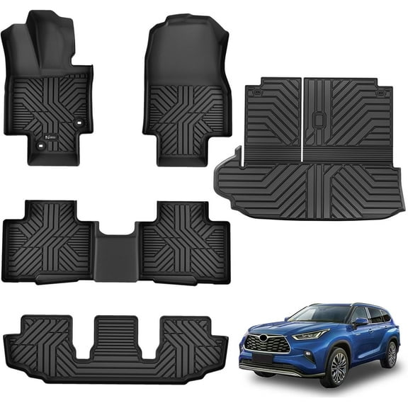 HUANG All-Weather TPE Floor Mats for 2020-2026 Toyota Highlander (7-Seater), 4-Piece Set