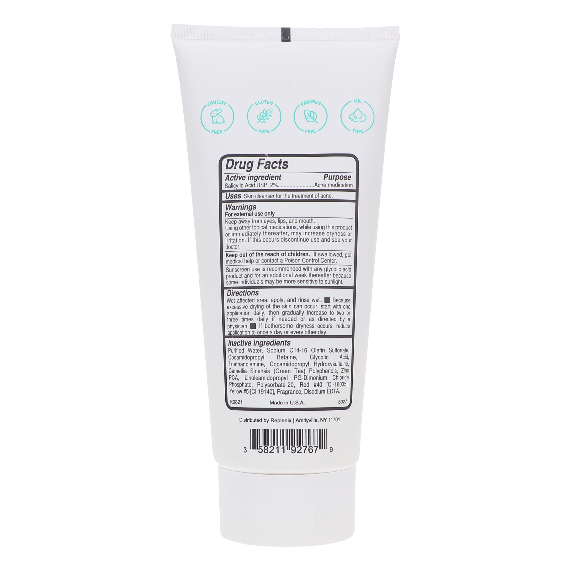 Replenix Gly/Sal 5-2 Facial Cleanser, Face Wash for Acne Prone Skin, 6.7 Oz