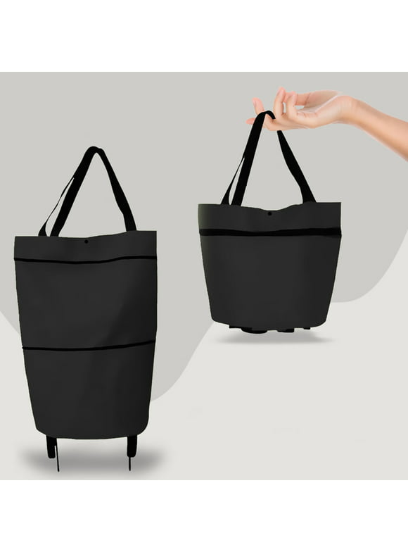 Shopping Trolley Bag Portable Multifunction Folable Tote Bag Shopping Cart Reusable Grocery Bags With Wheels Rolling Grocery Cart Cloth Black