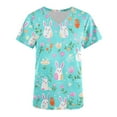 thumbnail image 5 of Puntoco Liquidación de blusas cortas para mujer Blusas estampadas para mujer Blusa de trabajo con cuello en V y manga corta con doble bolsillo, 5 of 5