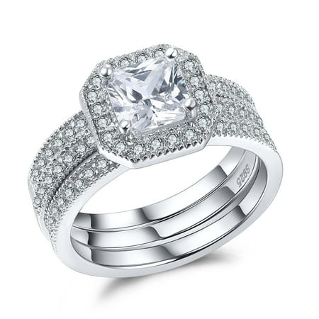 Devuggo Devuggo 3 Piece Ring Band Set 3 28ct Princess Sterling