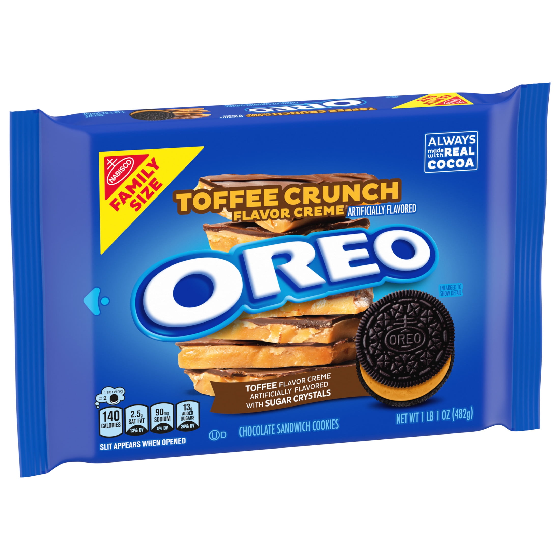 OREO Toffee Crunch Creme with Sugar Crystals Chocolate Sandwich Cookies, Family Size, 17 oz (Pack of 6)
