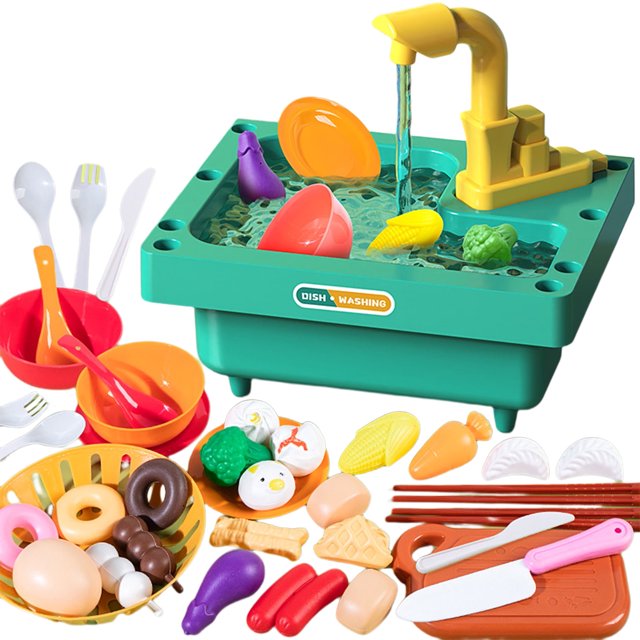Juego de juguetes de fregadero de cocina Warkul - 39 piezas con sistema de ciclo de agua - Juego de simulación seguro y divertido para niños y niñas