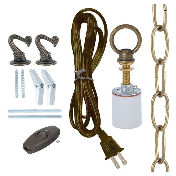 B&P Lamp® Antique Brass Swag Lamp Kit For Fabric Shades