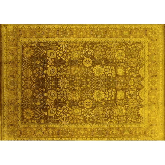 Ahgly Company Machine Washable Indoor Rectangle Oriental Yellow Traditional Area Rugs, 3' x 5'