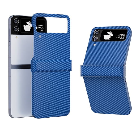 for Samsung Galaxy Z Flip 4 Case with Hinge Protection, Carbon Fiber Texture Slim Shockproof Durable Anti-Scratch Hard PC Protective Phone Cover Case for Samsung Galaxy Z Flip 4, Blue