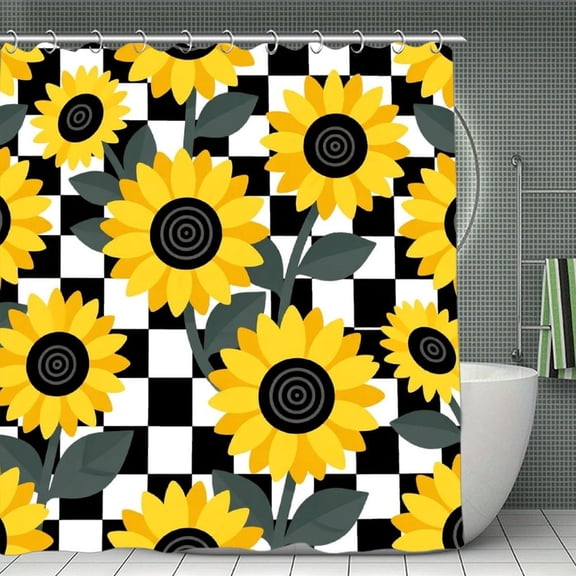 Rustic Sunflower Print Shower Curtain,Modern Fabric Waterproof Shower Curtain Set with Hooks 70.8×70.8Inch (180×180cm)