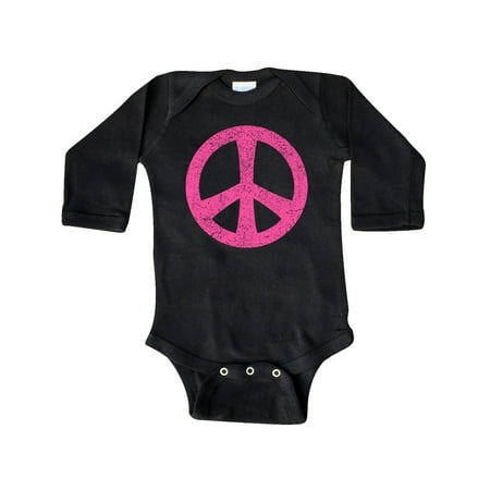 

Inktastic Peace Sign Pink Retro Gift Baby Girl Long Sleeve Bodysuit
