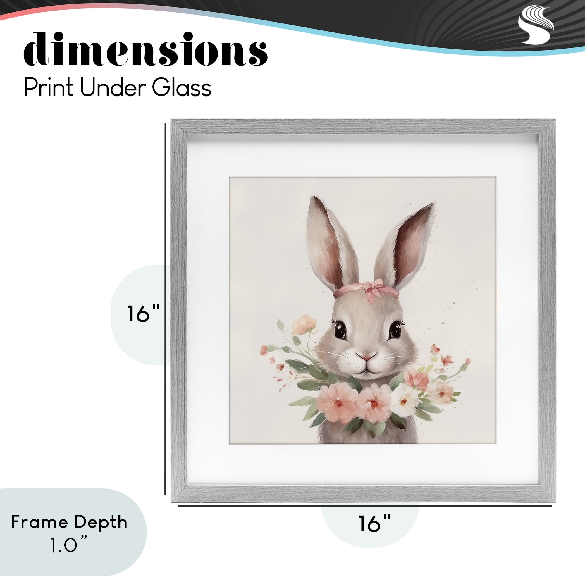 Stupell Industries Charming Bunny in Floral Wreath Gray Framed Print Under Glass, design by Lazar Studio