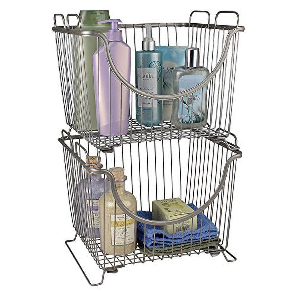 Spectrum Diversified Ashley Steel Stackable Wire Basket with Raised Feet and Looped Handles, Modular Stacking Bin System for Kitchen Countertop and Desk Organization, Large, Satin Nickel