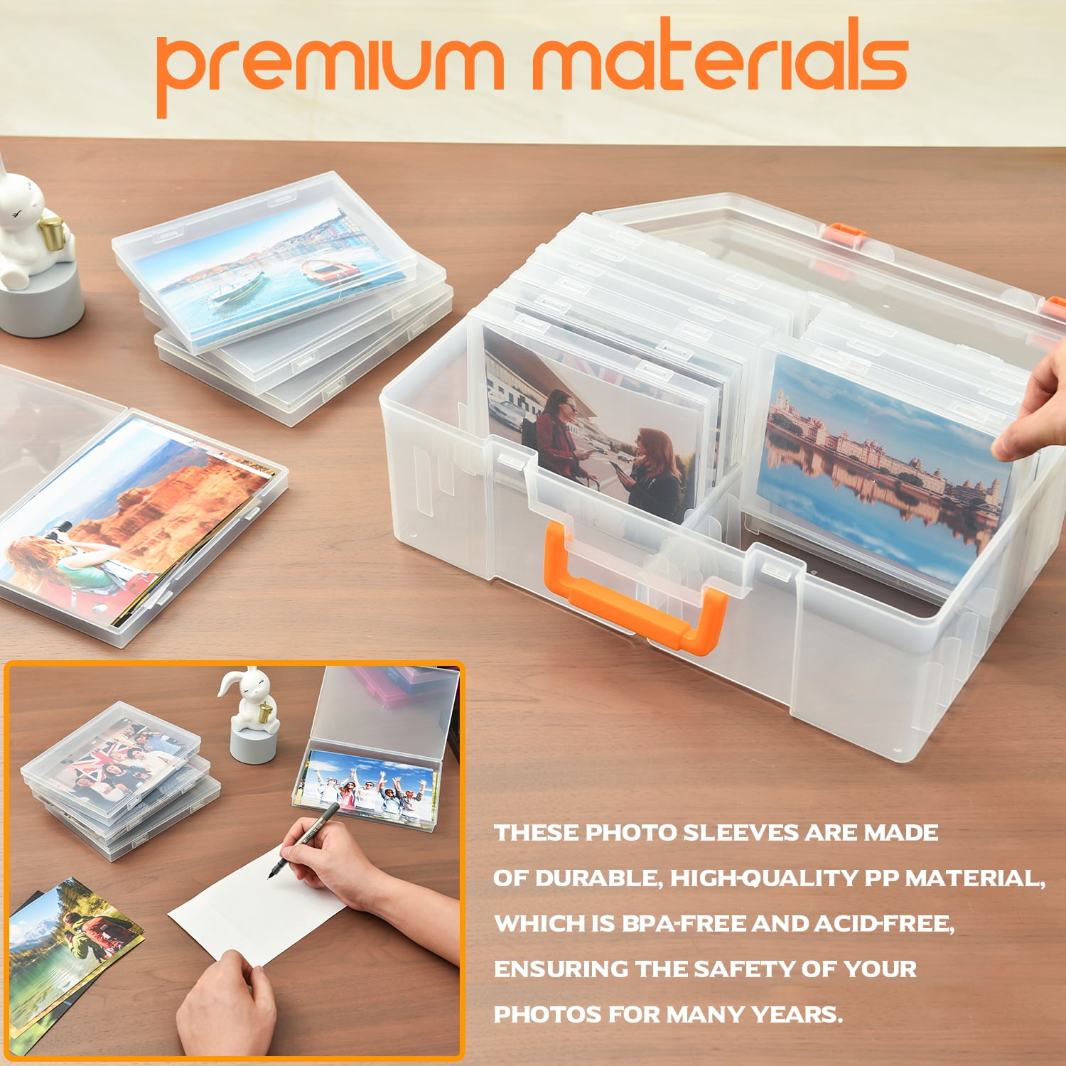 Photo Storage Box 4x6, 18 Inner Extra Large Organizer Acid-Free Photo Keeper Storage Case, Plastic Craft Storage Box for Stickers Stamps Seeds (Clear, 18 Boxes)