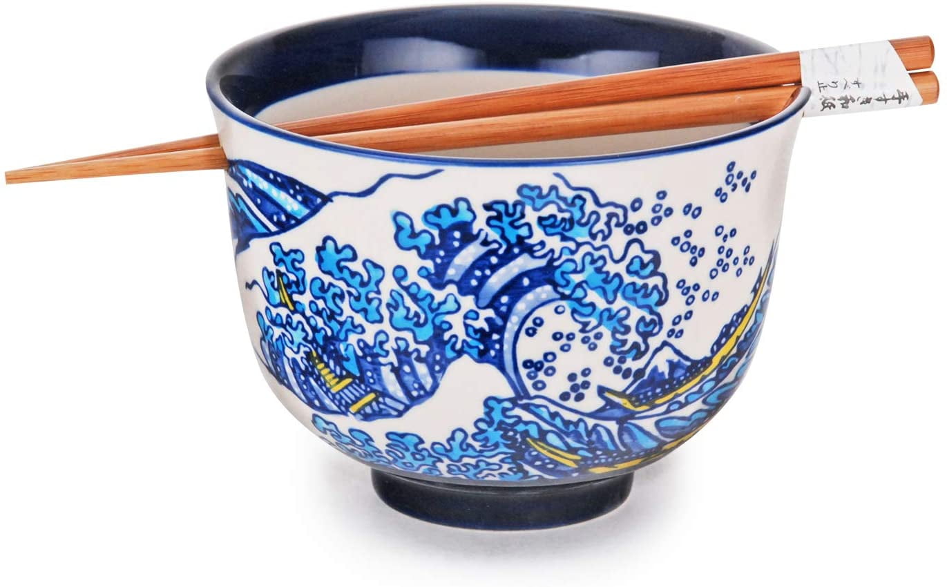 Bowls Ceramic Ramen Udong Noodle Bowl Gift Set 6.25D Kanagawa Wave