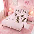thumbnail image 2 of meiyoeat Fashion Cheetah Monogram M Print Queen Sheets,Cute Bowknot Queen Sheet Sets For Girl,4Pcs,1 Flat Sheet,1 Fitted Sheet And 2 Pillowcases, 2 of 6