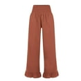 thumbnail image 5 of Hogleaql Linen Pants Women Summer, Comfortable Wide Leg Smocked Waist Ruffle Flowy Pants Lounge Palazzo Baggy Summer Beach Trousers with Pockets, 5 of 5