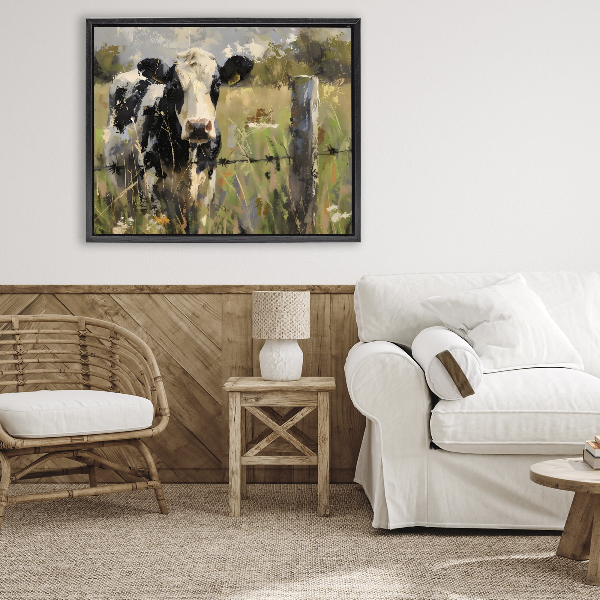 Stupell Industries Cow in Summer Pasture Black Framed Floater Canvas Wall Art, design by Creative Studio