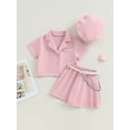 thumbnail image 2 of Bagilaanoe 3pcs Little Girl Skirt Set Set Short Sleeve Shirt Tops + Pleated Skirt + Hat 4T 5T 6T 7T Kids Casual Summer Outfits, 2 of 8