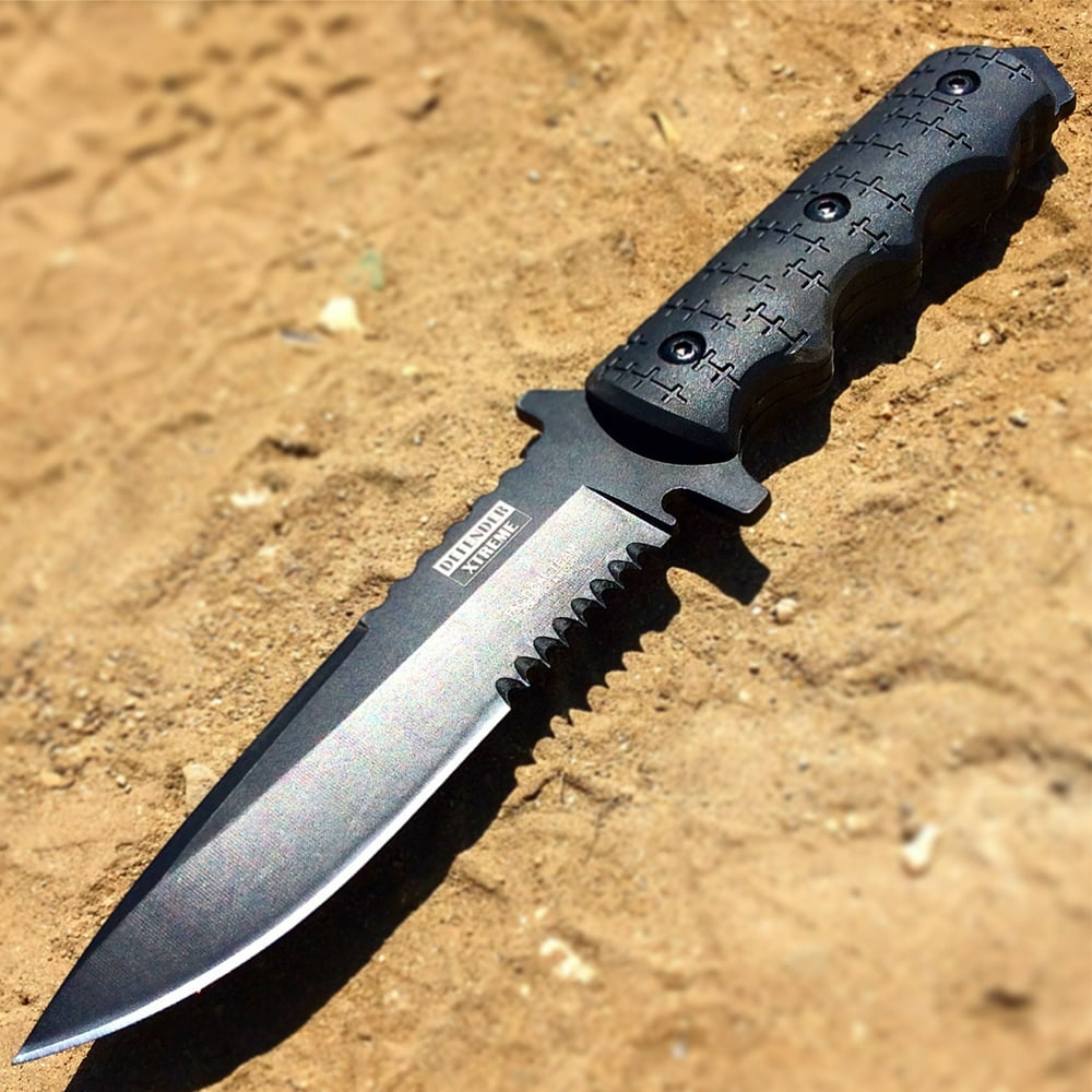 9' Defender Xtreme Tactical Team All Black Hunting Knife with Sheath