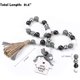 thumbnail image 4 of Guirnalda de cuentas de madera de granja con borlas, decoraciones rústicas de bandeja escalonada, negro, blanco, cuadros de búfalo y madera gris Be,11 Feliz Sencillez, 4 of 5