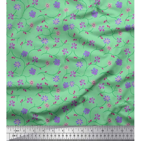 Soimoi Poly Georgette Fabric Leaves & Floral Artistic Decor Fabric Printed Yard 52 Inch Wide