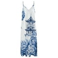 thumbnail image 6 of Blue Chinoiserie Toile Hydrangea Sleeveless Dress Loose Women's Dress Dresses Luxury Evening Dresses, 6 of 9