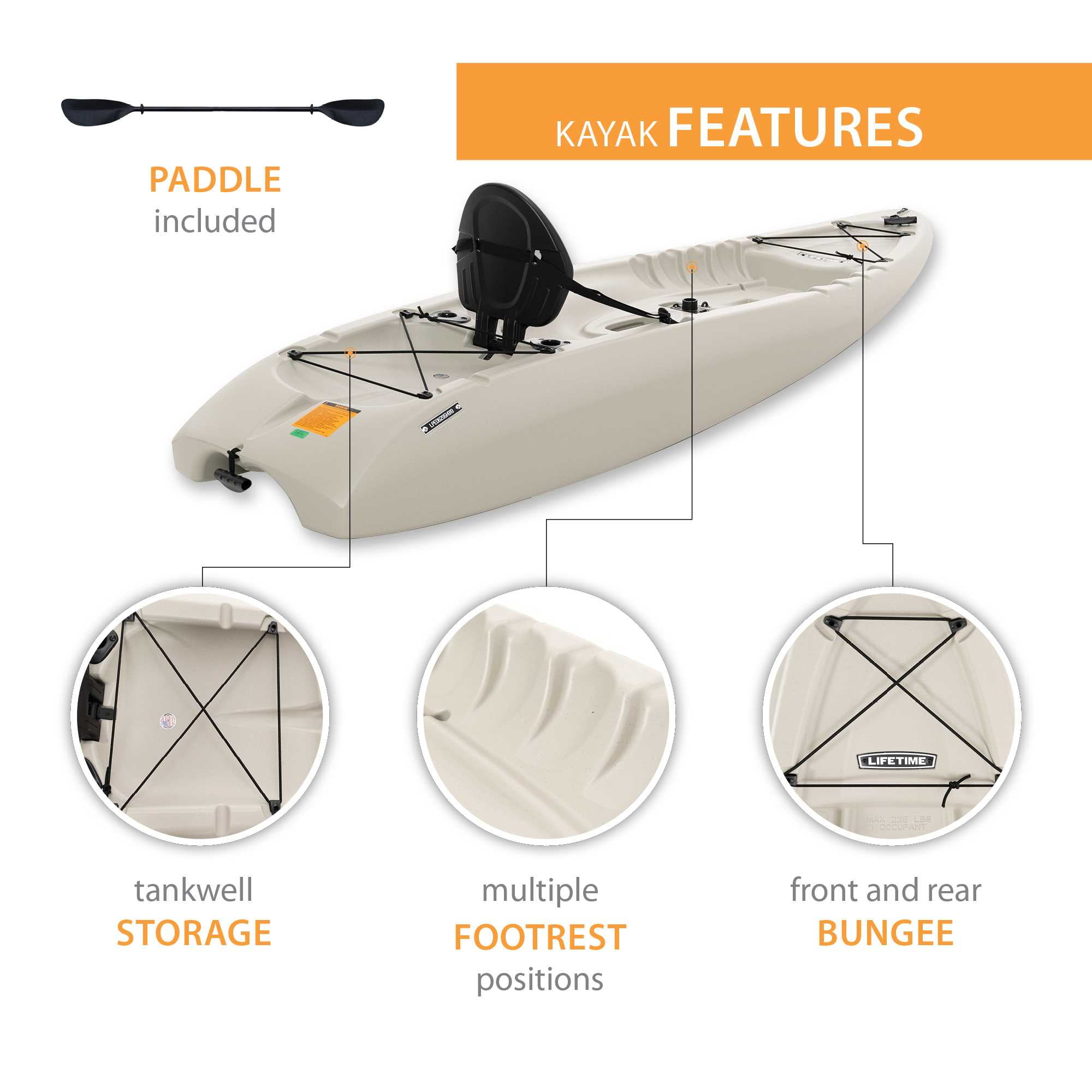 Lifetime Hydros Angler 8 ft Sit-on-Top Fishing Kayak, Sandstone (90610)