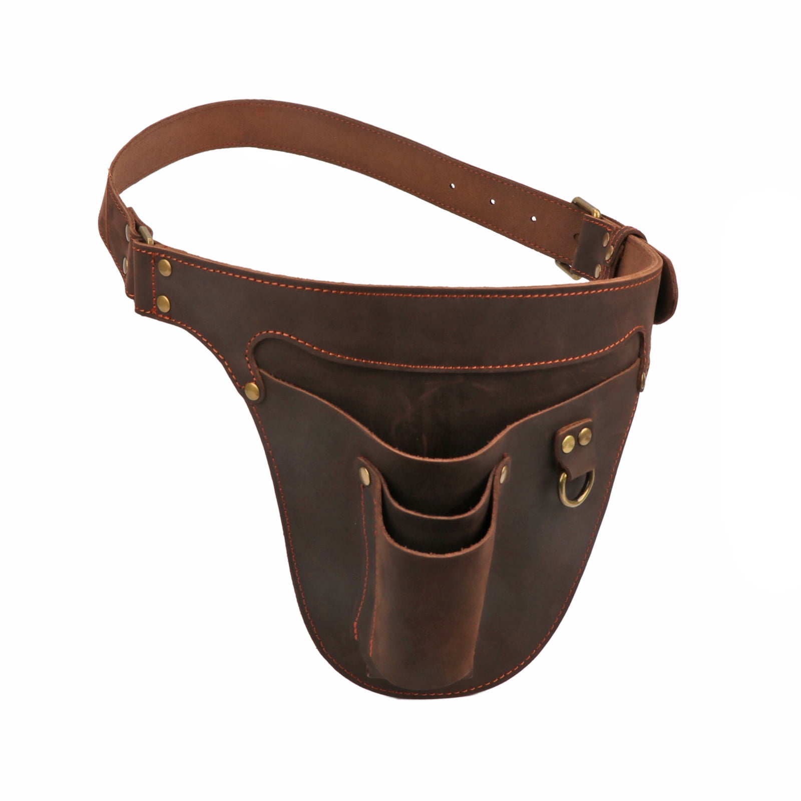 TOURBON Leather Florists Tool Belt Bag Gardener Electrician Carpenter Tools Carrier with 3 Pockets Brown