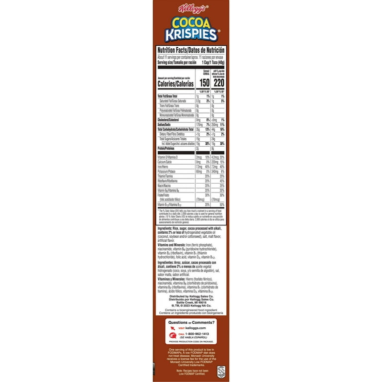 Kellogg's Rice Krispies Cocoa Krispies Original Cold Breakfast Cereal