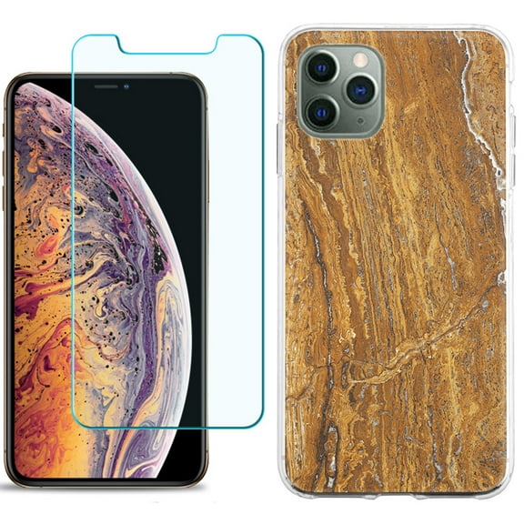 For Apple iPhone 11 Pro Case , Slim-Fit TPU Protective Phone Case with Tempered Glass Screen Protector, by OneToughShield ® - Marble / Earth