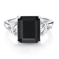 thumbnail image 3 of Gem Stone King 7.30 Cttw Black Onyx 3-Stone Ring for Women in 925 Sterling Silver | Emerald Cut 12X10MM | Trillion 5X5MM | Gemstone December Birthstone | Available in Size 5,6,7,8,9, 3 of 4