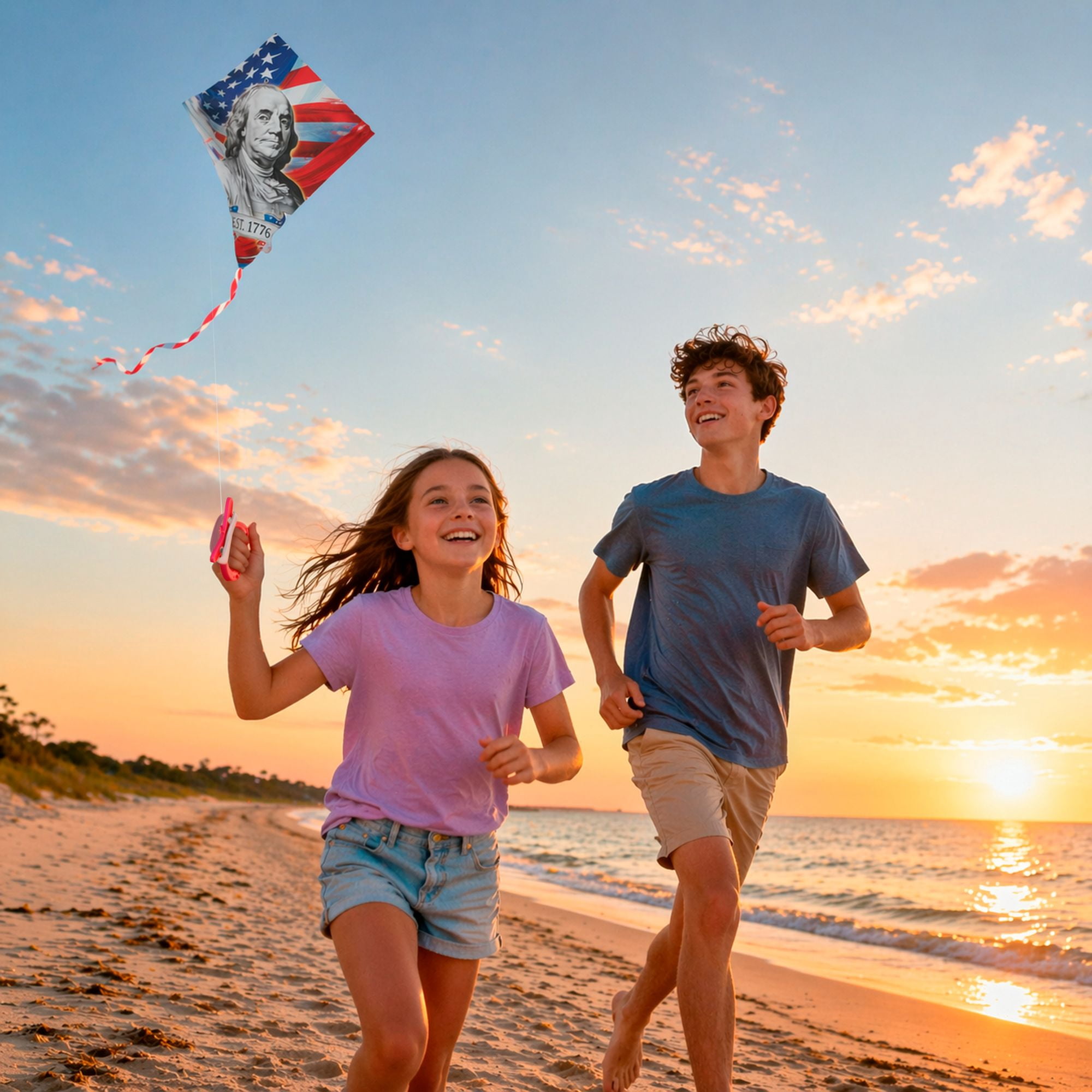 Wicked Kites Ready 2 Fly American Franklin Pop-Up Ripstop Diamond Kite for Kids