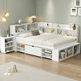 thumbnail image 4 of Lit de Jour Pleine Grandeur, Cadre de Lit de Rangement Multifonctionnel avec Tiroirs de Rangement sous le Lit, Bibliothèque Intégrée et Placard de Rangement, Lit Gain de Place pour Enfants/adolescents, Matelas Non Inclus, Blanc, 4 of 9