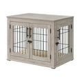 Unipaws Wooden Furniture Pet Crate End Table with Double Doors, Dog